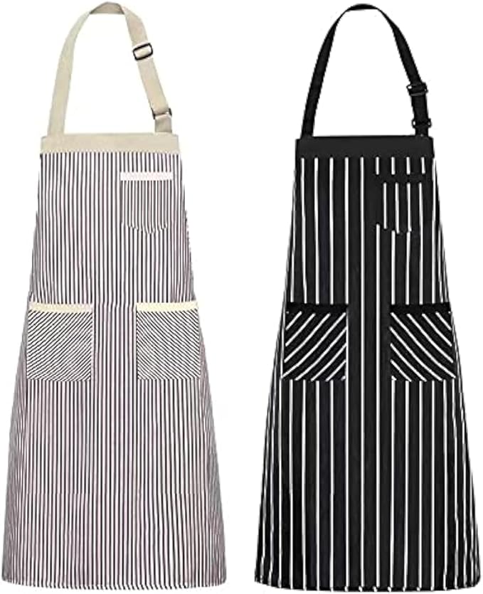 NLUS 2 Pack Kitchen Cooking Aprons, Adjustable Bib Soft Chef Apron with 3 Pockets for Men Women (Umber/Black) by NLUS