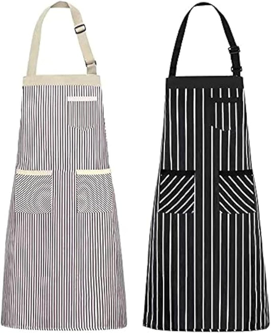 NLUS 2 Pack Kitchen Cooking Aprons, Adjustable Bib Soft Chef Apron with 3 Pockets for Men Women (Umber/Black) by NLUS