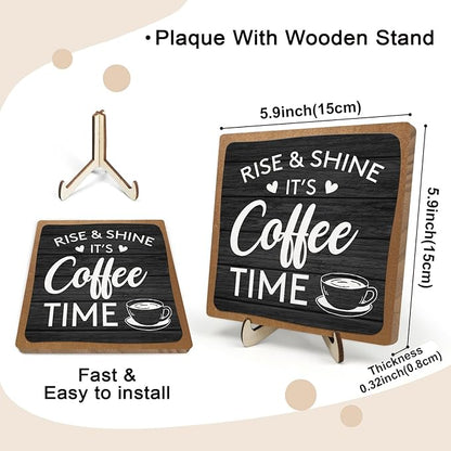 Coffee Bar Decor Sign, Coffee Bar Accessories, Funny Coffee Bar Desk Decor, Rustic Wooden Plaque Coffee Sign Farmhouse Coffee Bar Derco Signs For Coffee Station, Coffee Shelf Decor(Black+Brown05) - Image 2