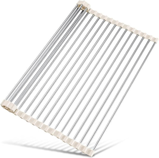 Tomorotec 17.7" x 12.5" Roll Up Dish Drying Rack Over Sink Drying Rack Sink Cover Kitchen Sink Accessories Gadget Multipurpose Organizer Foldable Stainless Steel Drainer by Tomorotec