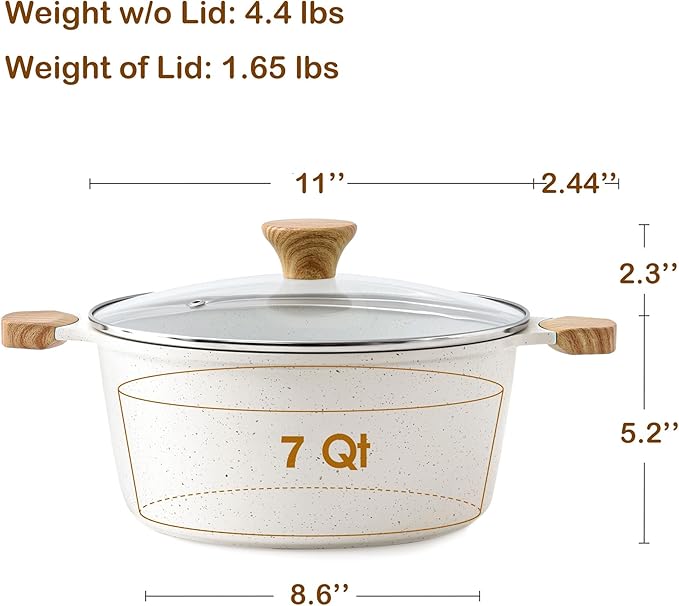 SENSARTE Ceramic Nonstick Stock Pot with Lid, 7 Qt Induction Cooking Pot with Tempered Glass Lid, Stew Pot for Soup and Oatmeal, Pasta Casserole, Free of PFAS & PTFE, White - Image 3