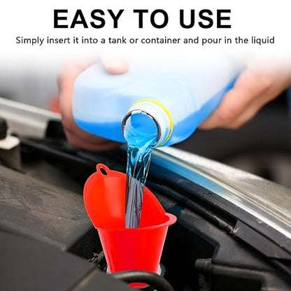 3-Pack Long-Neck Oil Funnels, 11" Multi-Purpose Funnels for Automotive & Motorcycle Use – Reusable Funnel for Oil, Gas & Transmission Fluid (Black+Blue+Red)