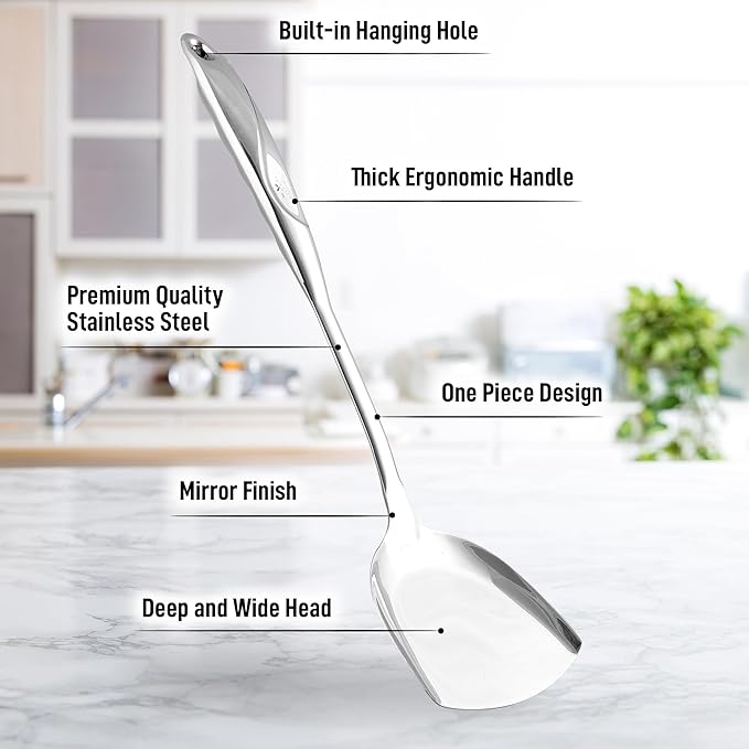 Zulay Kitchen Stainless Steel Wok Spatula - 14.8” Heat-Resistant Metal Turner for Stir-Fry, Sauté & Grilling - Durable, Rust-Proof & Dishwasher Safe Kitchen Utensil for Everyday Use - Image 3