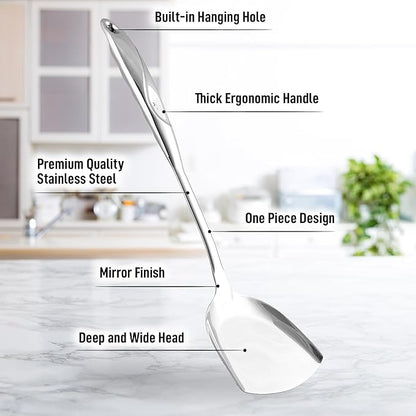 Zulay Kitchen Stainless Steel Wok Spatula - 14.8” Heat-Resistant Metal Turner for Stir-Fry, Sauté & Grilling - Durable, Rust-Proof & Dishwasher Safe Kitchen Utensil for Everyday Use - Image 3