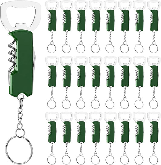 Ziliny 24 Pcs Bottle Opener Keychain Bulk Wine Bottle Beer Opener Keychain 3.27" Stainless Steel Corkscrew Waiter Corkscrew Wine Keyring Gifts for Christmas Bar Party Wedding Home (Green)
