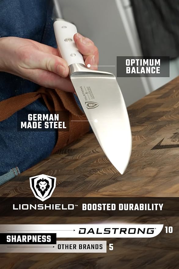Dalstrong Knife Set Block - 8 Piece - Gladiator Series - German High Carbon Steel Kitchen Set - Premium Food-Grade White ABS Polymer Handles - NSF Certified - Image 6