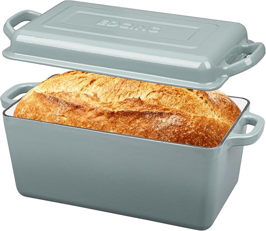 EDGING CASTING Enameled Cast Iron Dutch Oven, Oblong Bread Oven for Sourdough Bread Baking, Baking Pan, Dual Handles, Oven Safe, 4 Quart, Seasalt