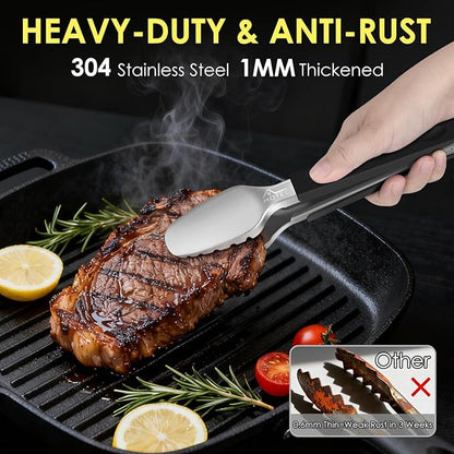 Hotec Stainless Steel Kitchen Tongs, Set of 2-9" and 12", Locking Metal Food Tongs for Cooking, Serving, BBQ, Grill Non-Slip Grip - Image 7