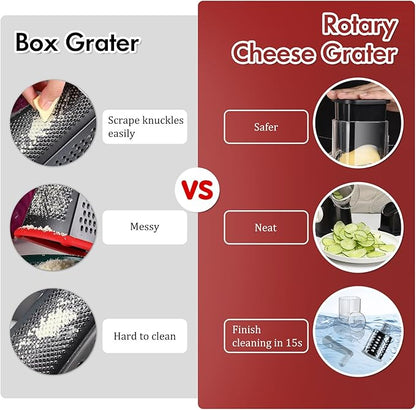 Ourokhome Rotary Cheese Grater Hand Crank, Kitchen Shredder Speed Mandolin Slicer Ice Shaver with Handle and Drum Blades for Cheese, Vegetable, Nuts, Chocolate, Potato, Carrot, 5 Blades, Black - Image 7