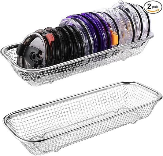2Pack Stainless Steel Tumbler Cup Lid Organizer Inside Cabinet, Mason Jar Lid Holder, Rectangular Basket for Storage of Silverware, Chopsticks, straws and Utensils by YokuMade