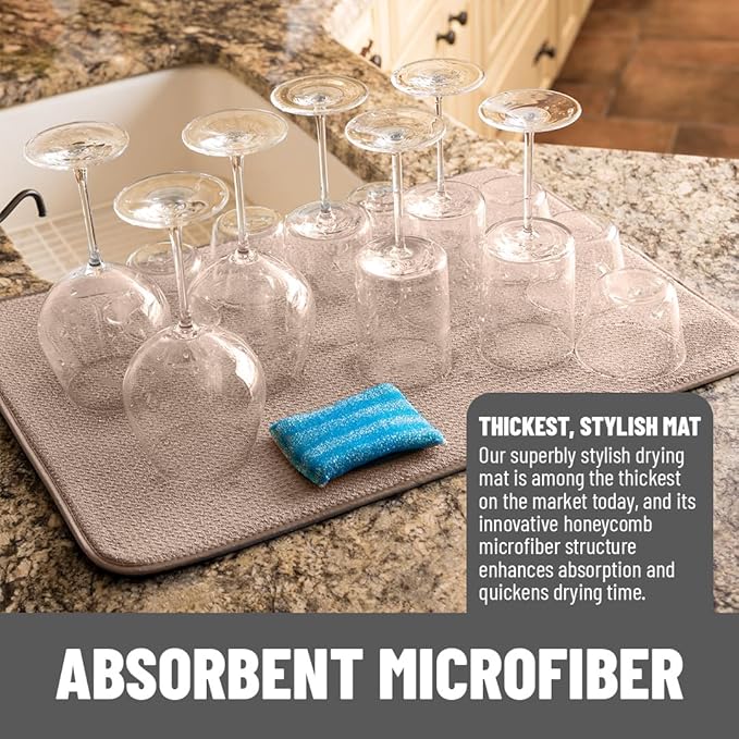 Bellemain XL Dish Mat 24" x 17" ( LARGEST MAT ) Microfiber Dish Drying Mat , Super absorbent ( Mocha ) - Image 2
