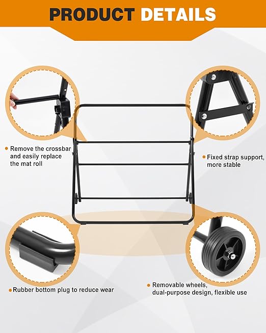 Blulu Adjustable/Mobile Mat Roll Holder with Wheels Oil Absorbent Pads Holder Portable Mat Dispenser Utility Cart Accessories for Workshop Garage Factory, Easy to Move(Adjustable Style)