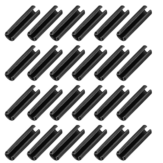 MECCANIXITY 25Pcs Slotted Split Roll Pins 2/5 Inch(10mm) Dia. 1-2/5 Inch(35mm) Length 65Mn Steel Spring Tension Expansion Dowels for Secure Fastening, Black