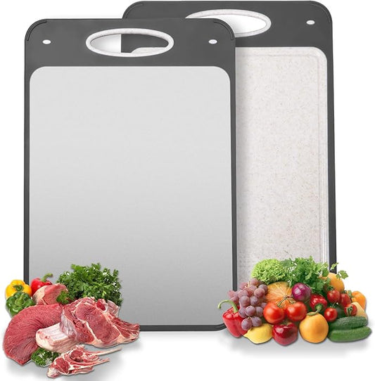 Titanium Cutting Boards for Kitchen - Katuchef Non Toxic Double Sided Metal for Meat/Fish & Wheat Straw PP for Fruits/Vegetables, Dishwasher Safe, Pure Titanium Easy Clean Chopping Board Large