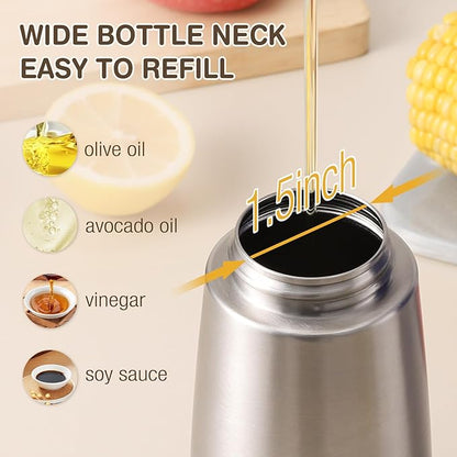 Vucchini Oil Dispenser Bottle Stainless Steel-Auto Flip Kitchen Oil and Vinegar Dispenser Set With Automatic Cap and Stopper - 12.8 oz Non-drip Spout Cruet Bottle - Image 6