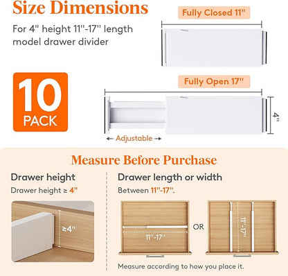 Lifewit 10 Pack 4" High Drawer Dividers 28-43.5cm/11-17" Adjustable Drawer Organizer for Clothes/Utensils, Expandable Drawer Separator in Dresser/Kitchen/Bedroom/Office Organization & Storage White - Image 2