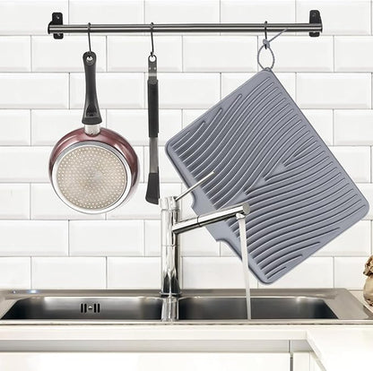 TIKNIK Silicone Dish Drying Mat, Stone Drying Mat for Kitchen Counter with Built-In Drain, Non-Slip Drain Pad with Built-in Drain, Heat Resistant Stone Drying Mat, Hangable, Grey-2pcs, 20" x 15" - Image 3