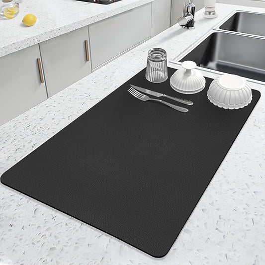 LOPNUR Kitchen Dish Drying Mat, 24"x16" Large Dish Drying Mats for Kitchen Counter, Diatomite Coffee Mat, Super Absorbent Dish Drying Pad, Heat Resistant Mat with Anti-slip Rubber Backed, Black by LOPNUR