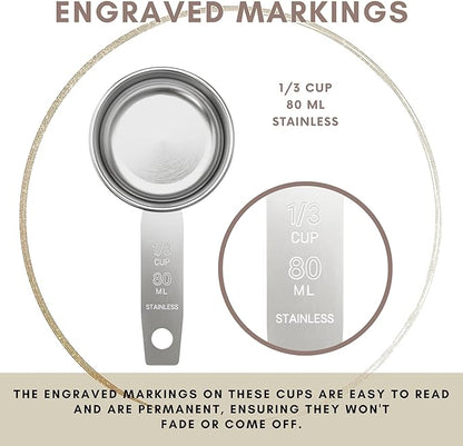 1/3 Cup Stainless Steel Measuring Cup | Sturdy Metal 80 ml | 80 cc | 3 oz | Single Cup for Wet and Dry Ingredients | Great for use as 1/3 Cup Dog Food Scoop - 4 PK - Image 5