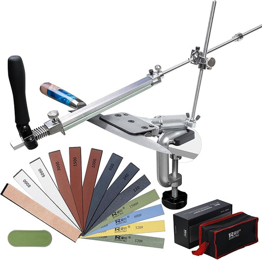 CWOVRS Knife Sharpening System, RX-008 Professional Knife Sharpener, 360° Flip Rotation, Upgraded Metal Fixed Angled Knife Sharpener Kit, Kitchen Chef Knife Sharpening Kit,12 Stones Kit
