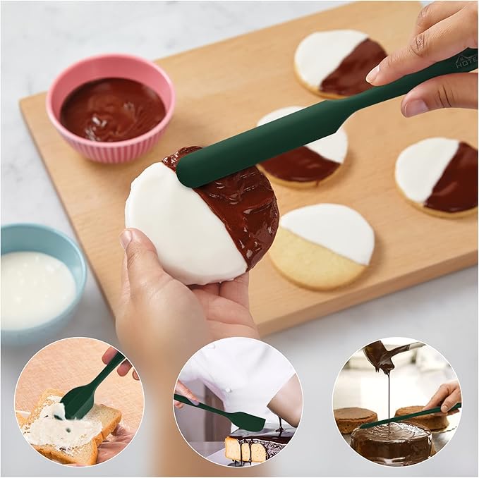 HOTEC 600℉ Heat Resistant BPA-Free Silicone Rubber Spatula Set,Kitchen Cooking Spatulas, Baking, Mixing for Non Stick Cookware, Dishwasher Safe, Dark Green Set of 5 - Image 3