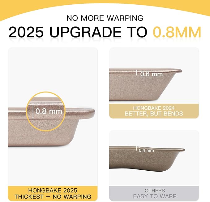 HONGBAKE Baking Sheet Pan Set of 3, Cookie Sheets for Oven, Nonstick Half/Quarter/Jelly Roll Pans with Diamond Texture Pattern, 0.8mm Thick Heavy Duty Cookie Tray, Champagne Gold - Image 3