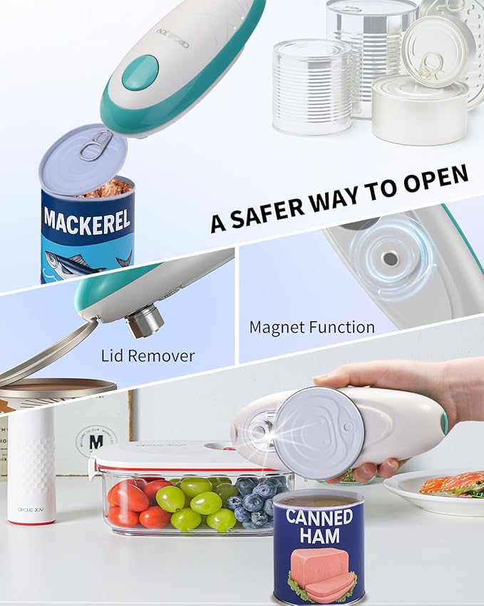 CIRCLE JOY Electric Can Opener, One-Touch Automatic Can Opening with Smooth Edges, Food Safety Handheld Battery-Operated Can Opener for Kitchen and Seniors, Green - Image 4