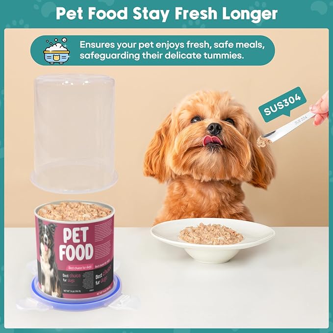 Canned Cat Food Storage Lids,Reusable Airtight Can Cover Pet Food Sealer - Keeps Dog Food Storage Container Food Fresh, Cat Food Container Eliminates Odor, Easy To Use With SUS 304 Spoon,Can Opener