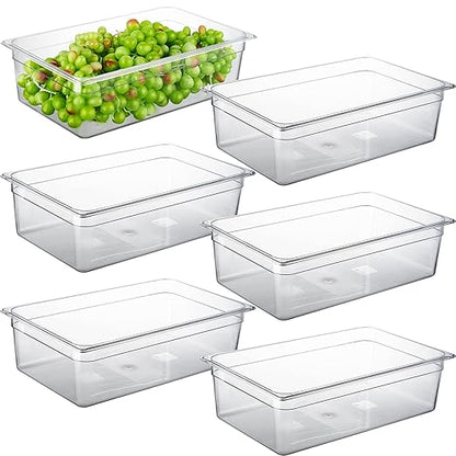 CURTA 6-Pack Full Size 6" Deep NSF Polycarbonate Food Pans | Dishwasher & Freezer Safe Clear Container for Prep Tables, Buffet, Salad Bar, Commercial & Home Kitchen