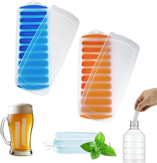 Lily's Home Silicone Ice Cube Tray with Lid Set of 2, BPA-Free, Ideal for Water Bottles & Sports Bottles, Flexible & Stackable Design for Quick Release, Ice Cube Trays for Freezer(11.81"*4.72"*0.95") by LilysHome