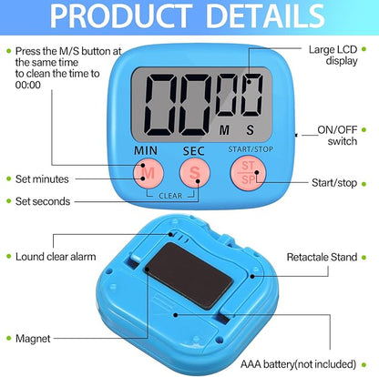 Leumoi 24 Pcs Digital Kitchen Timers Bulk Small Magnetic Timer On/Off Switch Minute Second Count up Countdown Loud Alarm for Classroom Cooking Baking(Blue) - Image 3