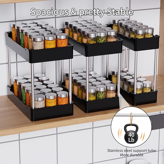 3 Pack Under Sink Organizers and Storage, 2 Tier Bathroom Cabinet Organizer Shelf with Hanging Cups for Kitchen & Bathroom (Black) - Image 6