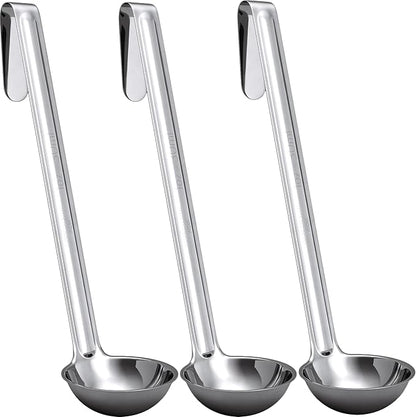 Super Sturdy, Ergonomic 1 Oz. Soup Ladle 3 Pk. Stainless Steel Ladles with Long Handles. Best Kitchen Accessories for Stirring, Portioning and Serving Soups, Chili and Stew in Restaurants and at Home by FoodRestaurantSupplies