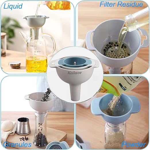 Set of 4 Funnels for Filling Bottles, BPA-Free Food Grade Kitchen Funnels with Detachable Strainer Filter for Kitchen Use Oil, Liquid, Dry Ingredients and Powder - Image 4