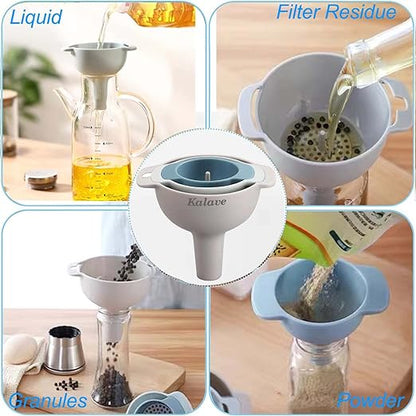 Set of 4 Funnels for Filling Bottles, BPA-Free Food Grade Kitchen Funnels with Detachable Strainer Filter for Kitchen Use Oil, Liquid, Dry Ingredients and Powder - Image 4