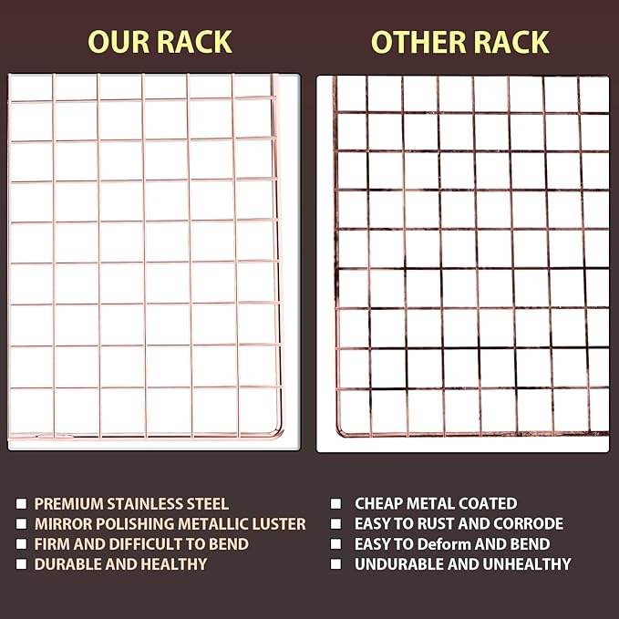 BRIOUT Cooling Rack for Baking, 16x10 Inches Baking Rack, Thick Wire Cookie Rack for Cooking, Roasting, Grilling, Drying, Oven Safe, Fits Half Sheet Pan, Rose Gold - Image 4