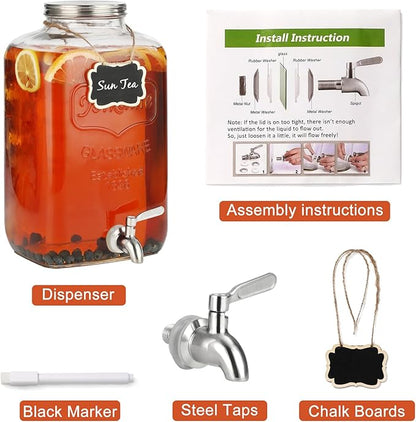 2 Gallon Glass Drink Dispenser - Stainless Steel Leakproof Spigot and Lid, Beverage Glass Drink Dispensers for Parties, Water Beverage Dispenser Liquid Laundry Detergent Dispenser - Image 3