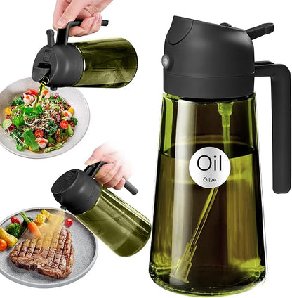 YARRAMATE 16oz/470ml Light-Blocking Dark Oil Sprayer for Cooking, 2 in 1 Olive Oil Dispenser Bottle for Kitchen, Premium Dark Green Glass Oil Bottle, Food-Grade Oil Mister for Air Fryer, BBQ (Black) by YARRAMATE