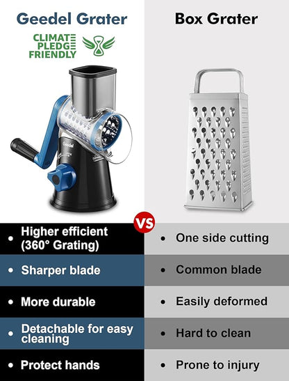 Geedel Rotary Cheese Grater, Kitchen Mandoline Vegetable Slicer with 3 Interchangeable Blades, Easy to Clean Rotary Grater Slicer for Fruit, Vegetables, Nuts - Image 2