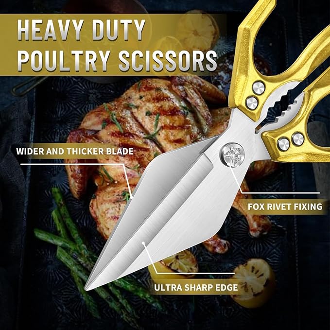 Dream Reach Heavy Duty Poultry Shears Kitchen Scissors for Food with Ergonomic Handle, Japanese High-Carbon Steel Cooking Scissors for Kitchen, Chicken, Meat, Seafood, Bone Cutting Christmas Gifts - Image 3
