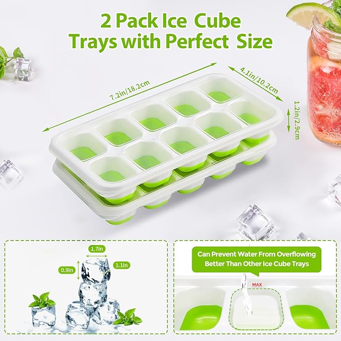 DOQAUS Ice Cube Tray with Lids - 2 Pack Stackable Silicone Ice Trays for Freezer, BPA & LFGB Safe, Easy Release for Kitchen, RVs, Cocktail, Coffee, Soup & Food - Image 4