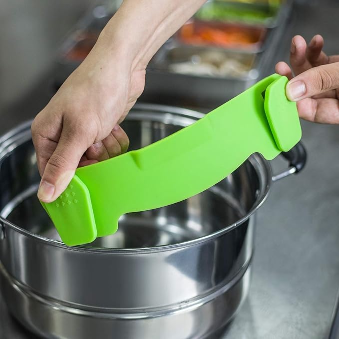 Clip On Strainer Silicone Pots and Pans, AUOON Pasta Strainer Clip on Food Strainer for Meat Vegetables Fruit Silicone Kitchen Colander, Green - Image 4