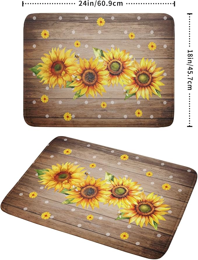 Summer Sunflower Bee Dish Drying Mat for Kitchen Counter,Rustic Yellow Flowers White Polka Dots Drying Mat 18 x 24 Inch with Absorbent Reversible Microfiber Drying Pad for Coffee Bar - Image 2