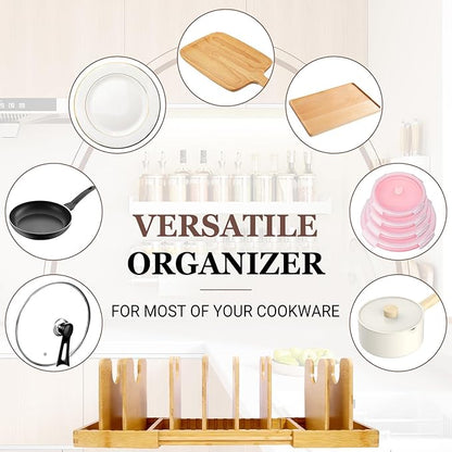 Bamboo Pot Lid Organizer, Pots and Pans Organizer Inside Cabinet, Pot Lids holder for Kitchen Countertop
