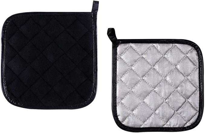Pot Holders Cotton Made Machine Washable Heat Resistant Potholder, Pot Holder, Hot Pads, Trivet for Cooking and Baking (5, Black) - Image 2