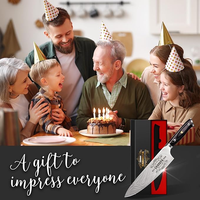 Funistree Best Grandpa Ever Gifts for Men Grandpa, Valentines Day for Grandpa Papa Gifts, 8 Inch German Professional Chef Knife, Men Grandpa Birthday Presents, Kitchen Cooking Knife Gift Set