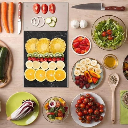 JAMBALAY Tempered Glass Cutting Board for Kitchen, 16"x12" Black Marble Glass Cutting Board with Design, Glass Chopping Board with Non Slip Feet, Heat & Shatter Resistant, Dishwasher Safe