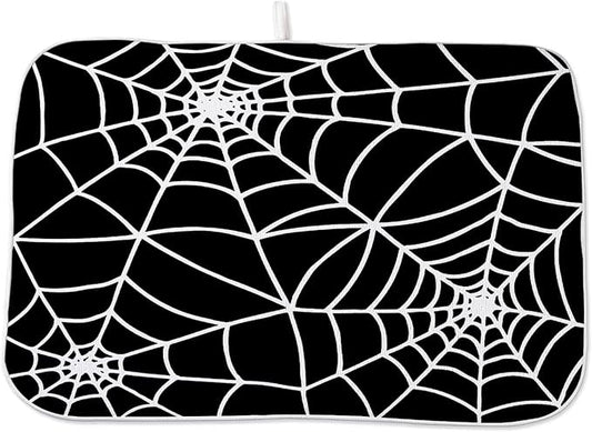 Halloween Spiderweb Dish Drying Mat 18 x 24 inch Halloween Scary Themed Black White Spider Web Decorative Drying Mats Microfiber Absorbent Dish Washable Draining Mat for Kitchen Counter