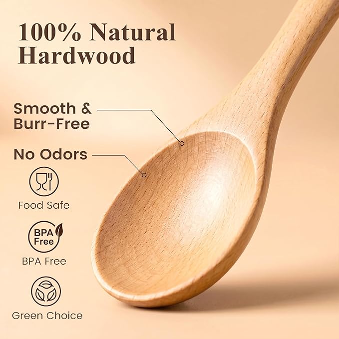 HAKSEN 6PCS Wooden Spoon Set, Oval Wooden Mixing Spoons Long Handle Spoons Nonstick Japanese Style Kitchen Utensils for Home Kitchen Cooking Stirring - Image 6