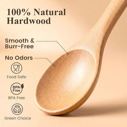 HAKSEN 6PCS Wooden Spoon Set, Oval Wooden Mixing Spoons Long Handle Spoons Nonstick Japanese Style Kitchen Utensils for Home Kitchen Cooking Stirring - Image 6